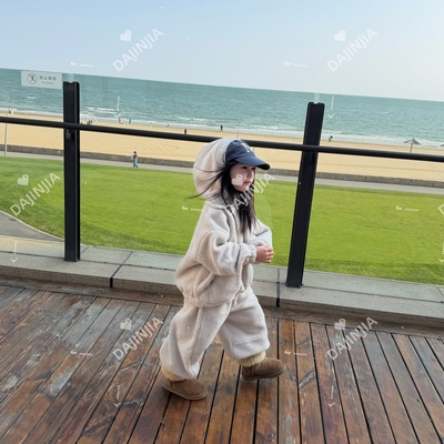 25冬季加绒加厚双面绒套装男女宝米白色幼儿园套装卫衣冬装卫裤