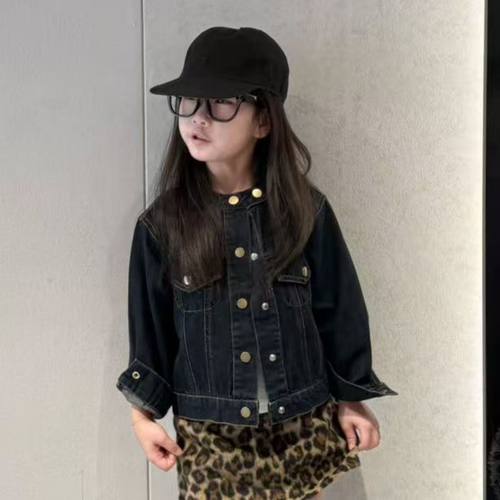 25秋冬新款水洗原色复古纽扣工装风软牛仔男女宝百搭夹克上衣外套