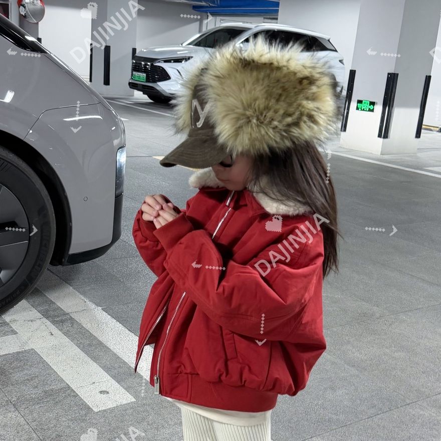 25冬季红色加绒加厚外套宝宝过年服洋气男女宝加厚夹克拉链外套