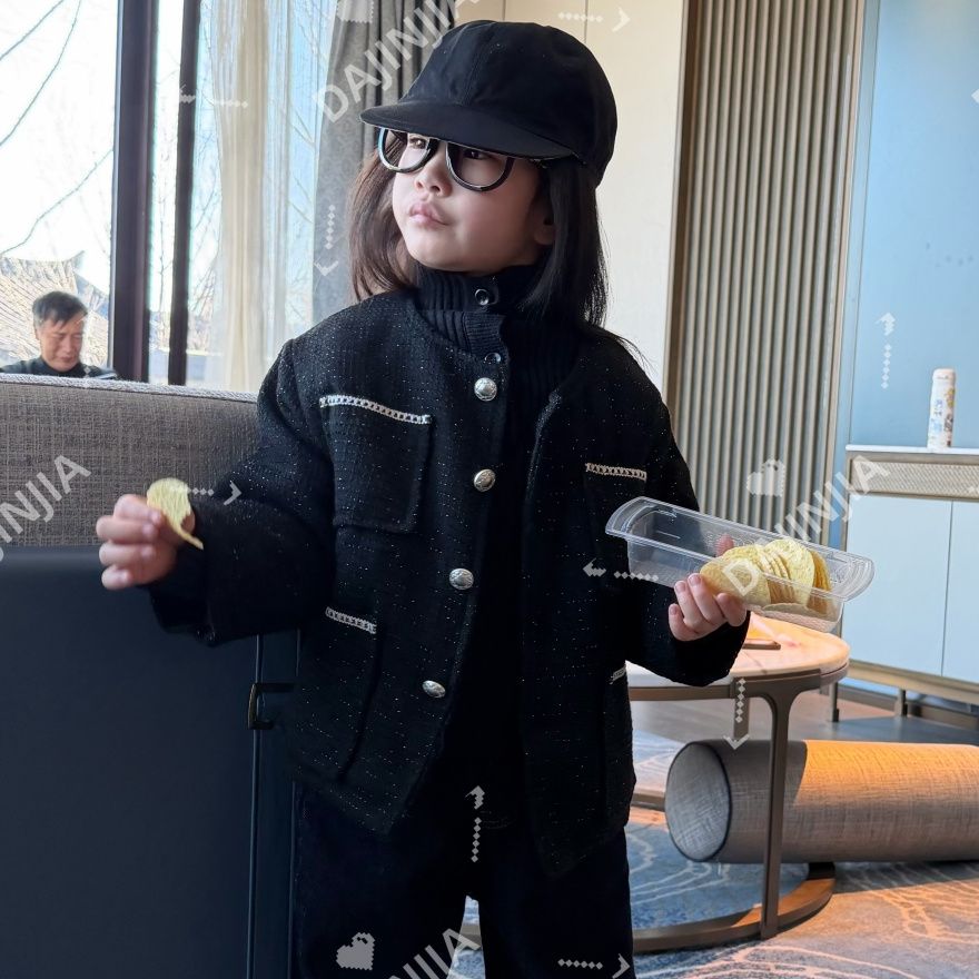 25冬季轻奢风韩系风男女宝加厚加棉编织女儿童小香风时髦精外套