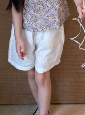 26夏季大金家男女儿宝100%亚麻净版白色韩版宽松透气轻奢短裤