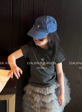 26夏季新款巨舒服灰色卡通MQ印花简约弹力圆领男女宝短袖T恤上衣