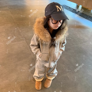 空气棉卫衣两件套秋冬出街穿搭 大毛领女童加绒套装 25年冬季 新款