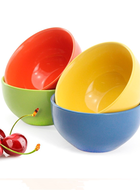 微瑕特价家有儿女饭碗五彩糖果色陶瓷碗米饭碗深菜盘套装可微波