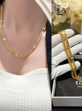 轻奢黄铜镀金女凯旋门项链粗链条