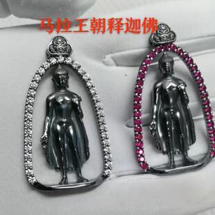 仿古纯银999足银释迦牟尼佛佛牌项链吊坠镶嵌藏式配饰可定制纯金