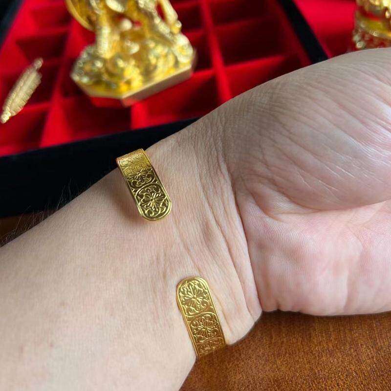 足金纯金999古法黄金手镯男女情侣通用开口手工平打开口镯子