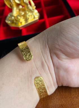 足金纯金999古法黄金手镯男女情侣通用开口手工平打开口镯子