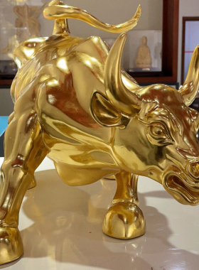 精铸足金华尔街牛金牛定制60cm鸿运金牛黄金牛工艺摆件工厂直销