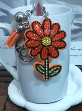 镶钻花朵钥匙扣流苏挂件韩国绒包包饰品 太阳花小雏菊猫蝴蝶挂饰
