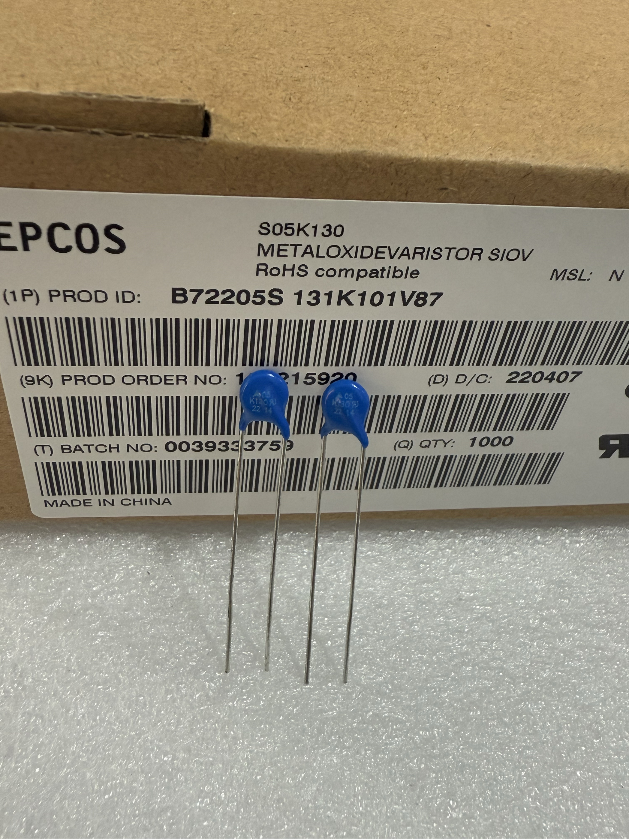B72205S0131K101 西门子压敏电阻 EPCOS S05K130 原装正品