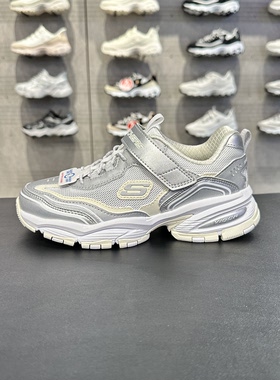Skechers斯凯奇女童轻质缓震透气户外Y2K银色魔术贴老爹鞋319354L