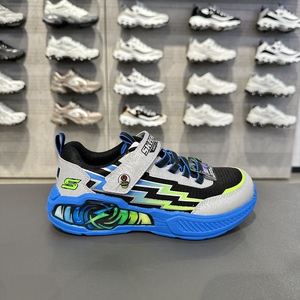 Skechers斯凯奇儿童男孩舒适防滑炫酷拼接魔术贴闪灯鞋400152L