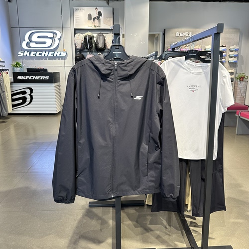 Skechers斯凯奇男士纯色简约百搭连帽梭织运动休闲外套P126M066