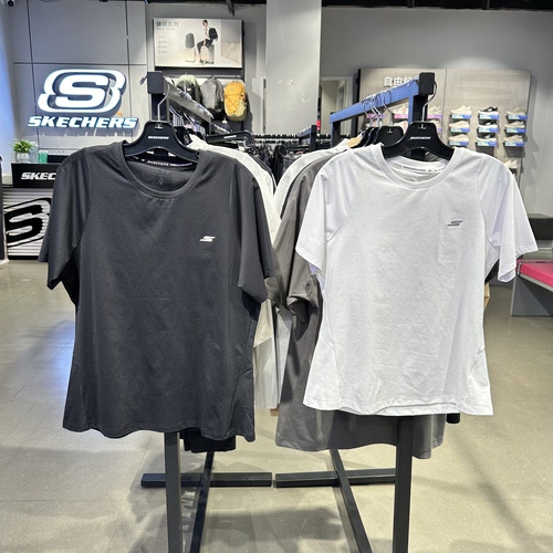 Skechers斯凯奇女士夏季新款圆领纯色简约宽松短袖T恤衫P226W073