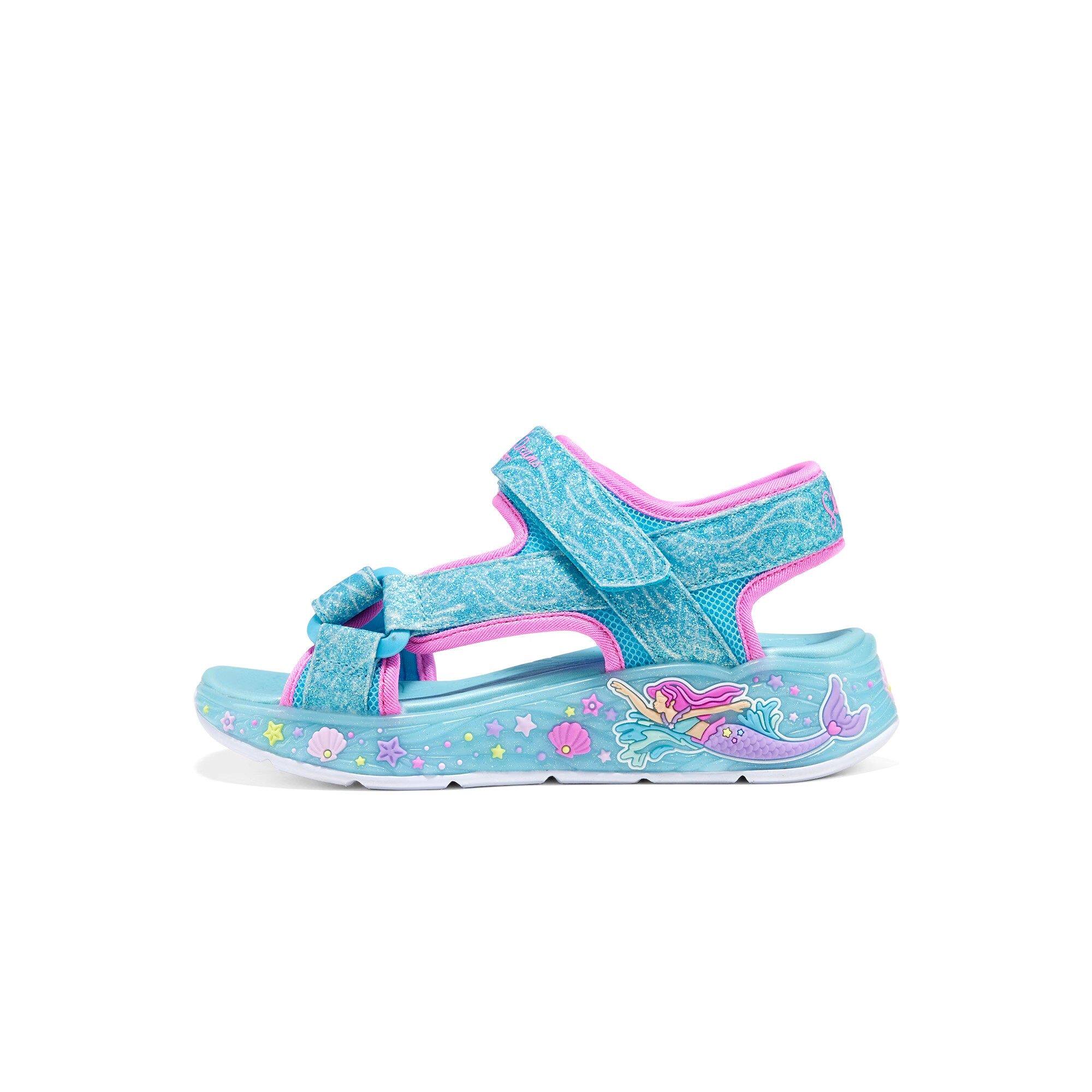 Skechers斯凯奇女孩夏季美人鱼细闪童趣露趾休闲闪灯凉鞋303108L
