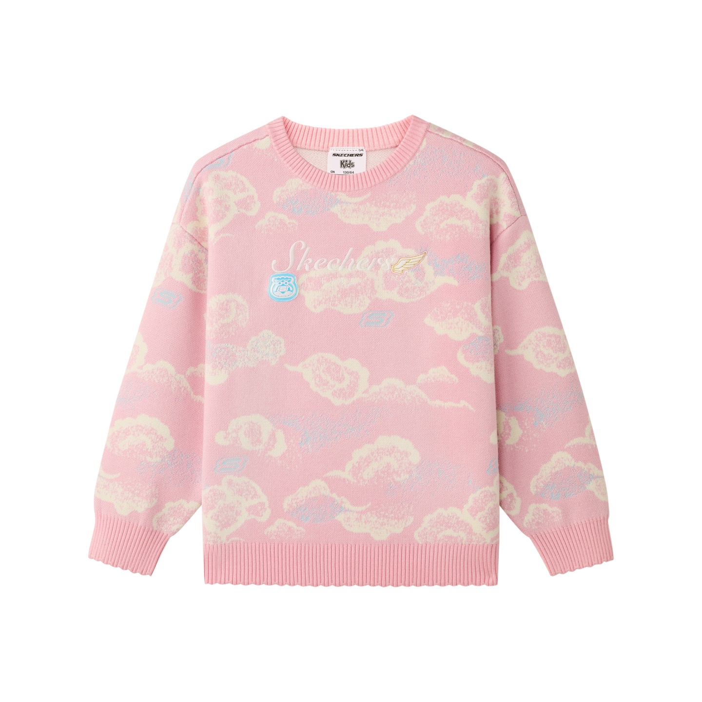 Skechers斯凯奇秋冬女童圆领印花舒适百搭毛织套头卫衣L126G018