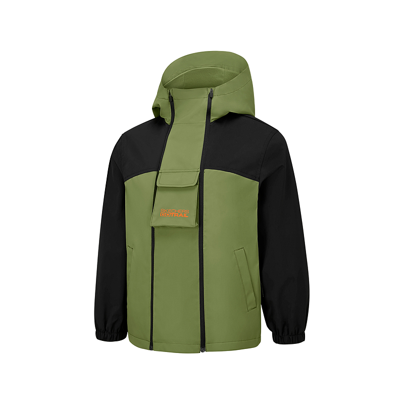 Skechers斯凯奇男童秋冬季防泼水防风梭织连帽冲锋衣外套P425B044