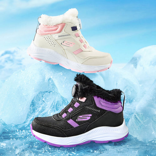 Skechers斯凯奇冬季女大童舒适加绒旋纽扣保暖运动雪地靴303467L