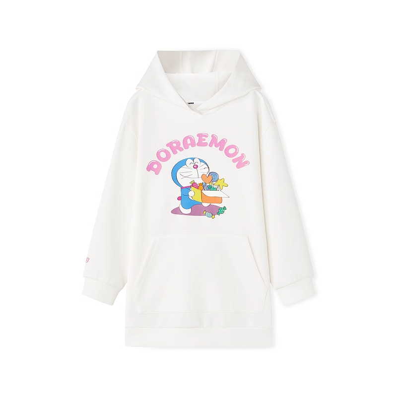 Skechers斯凯奇哆啦A梦联名女大童针织长款连帽套头卫衣L325G070