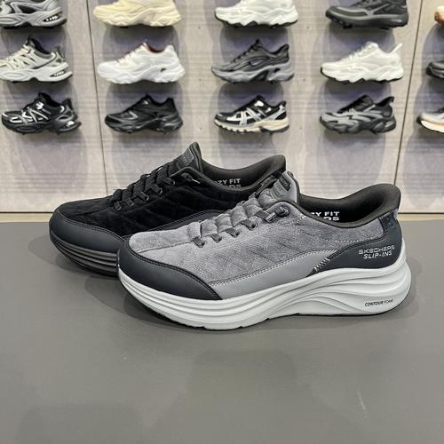 Skechers斯凯奇男士闪穿云感鞋一脚蹬缓震舒适绒面运动鞋232618