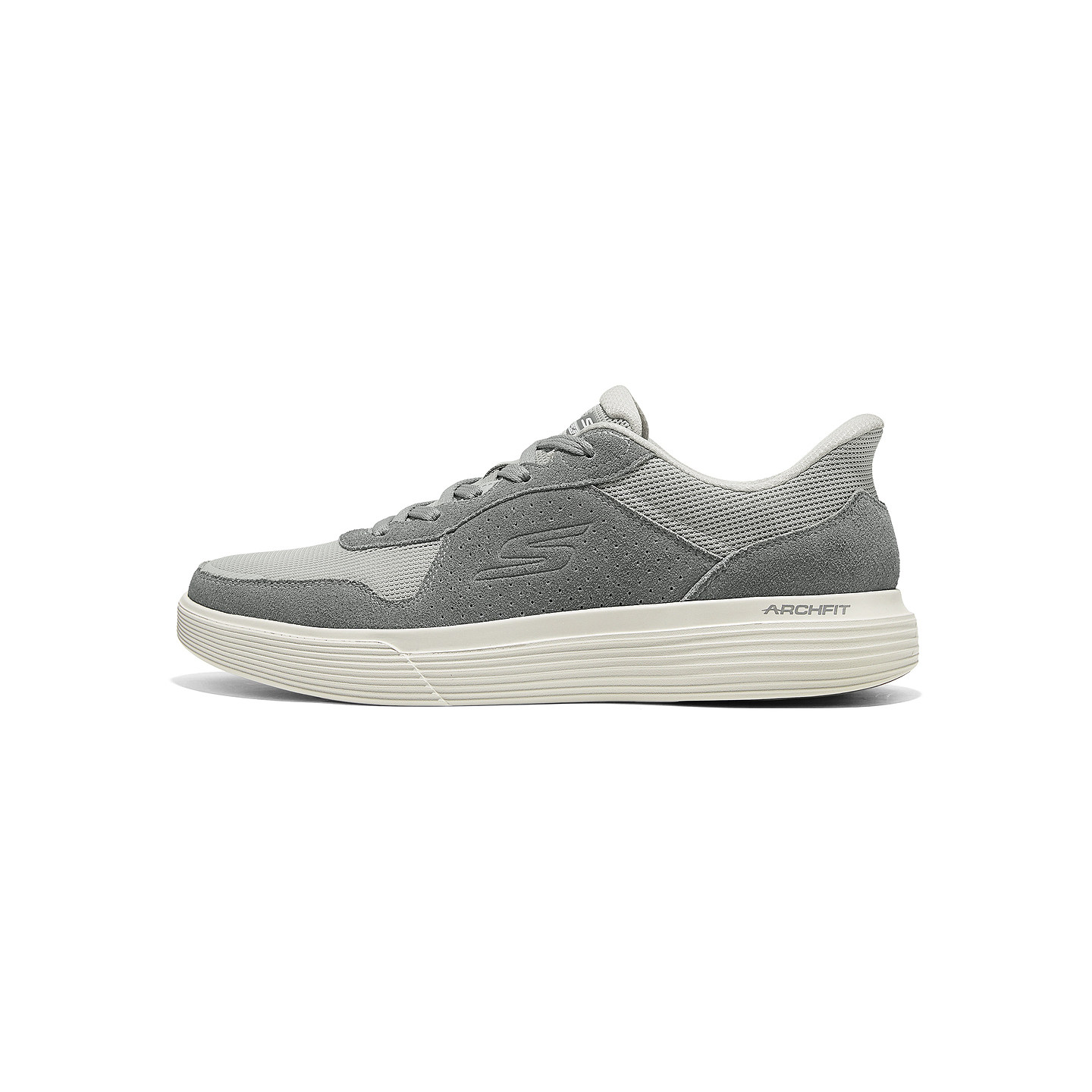 Skechers斯凯奇男士绑带闪穿足弓支撑网布简约休闲健步鞋217150