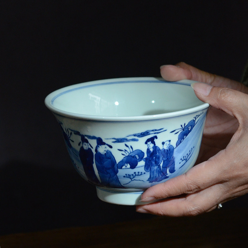 景德镇青花瓷仿古人物陶瓷复古风大号碗 古典饭碗 面碗