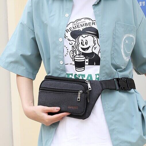 小夏商铺灬新款帆布运动跑步男手机腰包休闲轻便干活耐磨收钱挎包