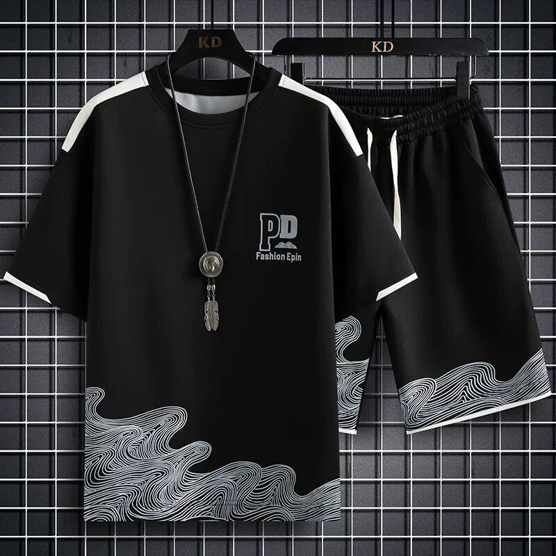 夏季新款套装男宽松时尚夏装衣服青年潮流休闲运动短袖短裤两件装