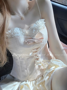 Minineed【留洋千金】千金风鱼骨修身吊带蕾丝花边胸衣上衣内搭