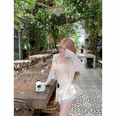 Minineed【朦胧夏日】钉珠珍珠针织防晒开衫外套上衣两色小罩衫