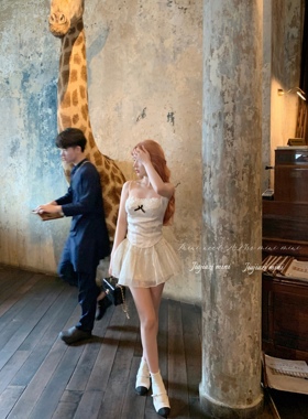 Minineed「五折清仓 不换」波点植绒高腰半身裙蓬蓬短裙纱裙