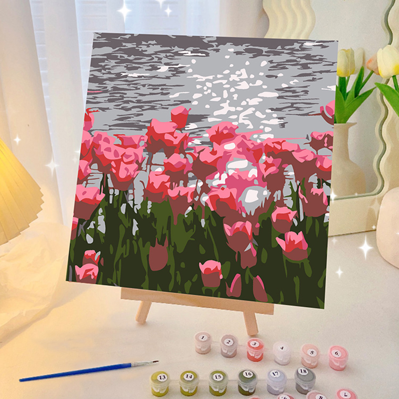 郁金香diy数字油画风景花卉丙烯画填充填色油彩画画手绘生日礼物_虎窝淘