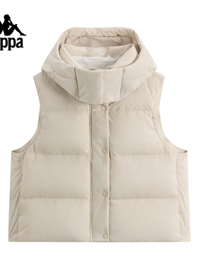 Kappa卡帕女装2025冬季新款运动休闲保暖连帽羽绒马甲K0F82NY81