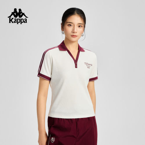 Kappa卡帕背靠背短袖t恤女2026新款透气v领polo衫休闲运动上衣潮