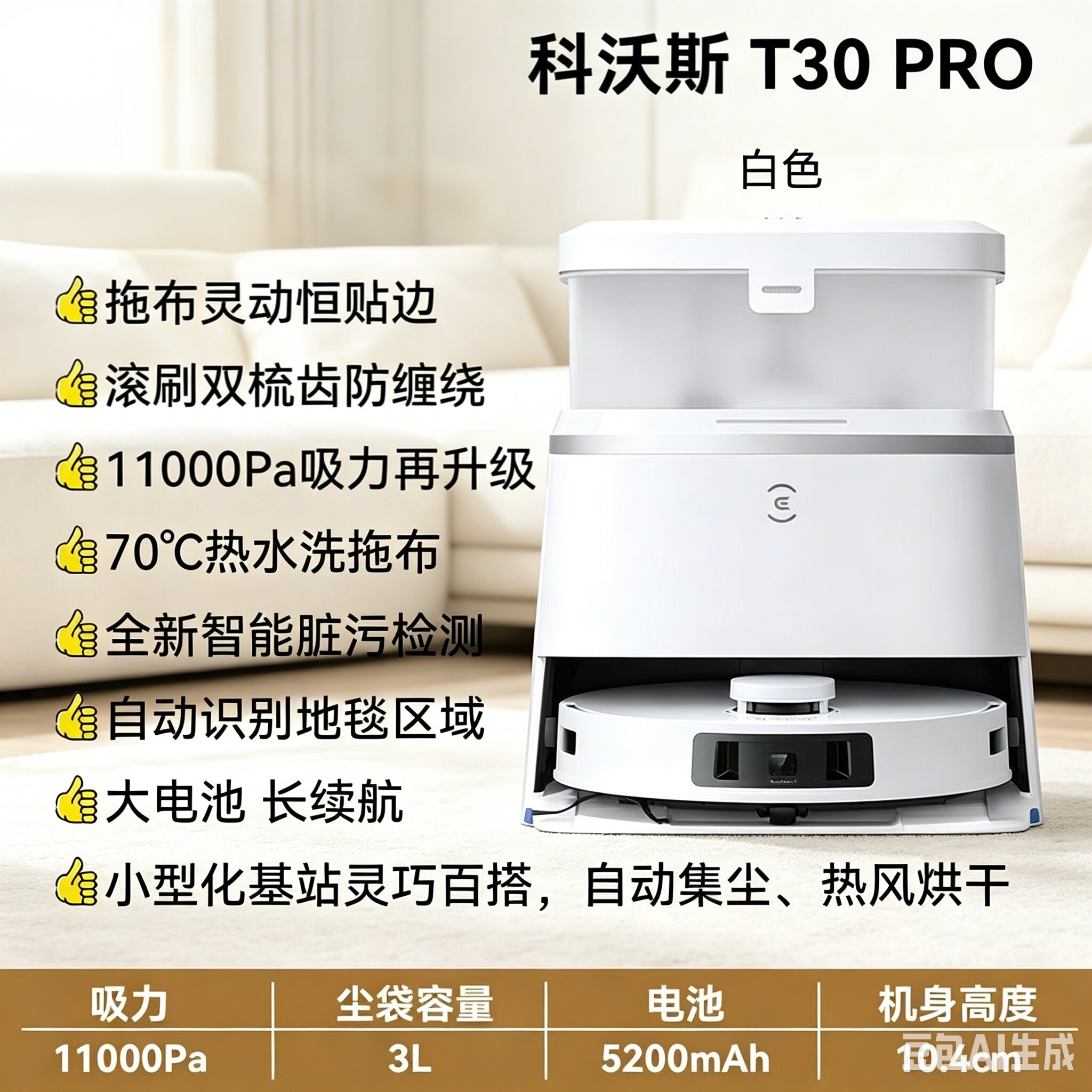 科沃斯扫地机器人T30PRO家用机自动贴边扫拖一体防缠绕自动烘干