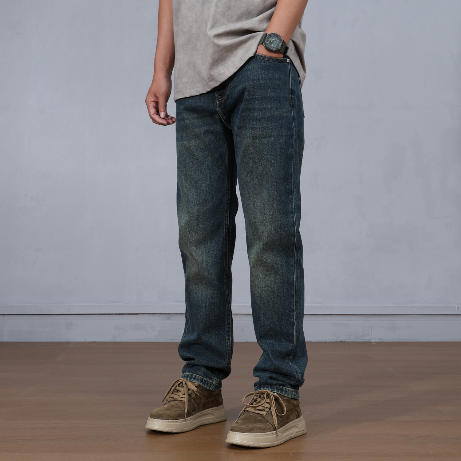 【直筒微锥】微宽松直筒牛仔裤男款美式复古潮流百搭水洗中腰男裤