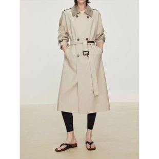 今年流行风衣外套2025秋季 英伦风高级感风衣外套 新款 女撞色中长款