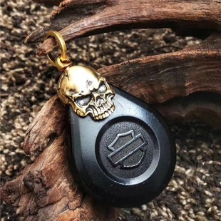 Vulcan正品 黄铜骷髅钥匙包925银 哈雷摩托车感应钥匙扣伏尔甘个性