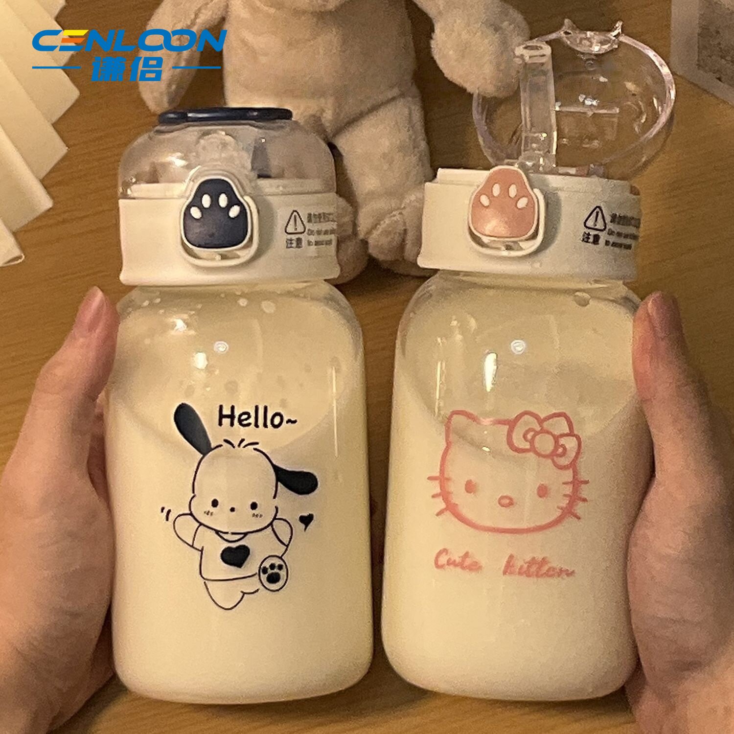谦侣 高颜值卡通猫爪女生杯子带吸管便携可爱网红防摔塑料水杯