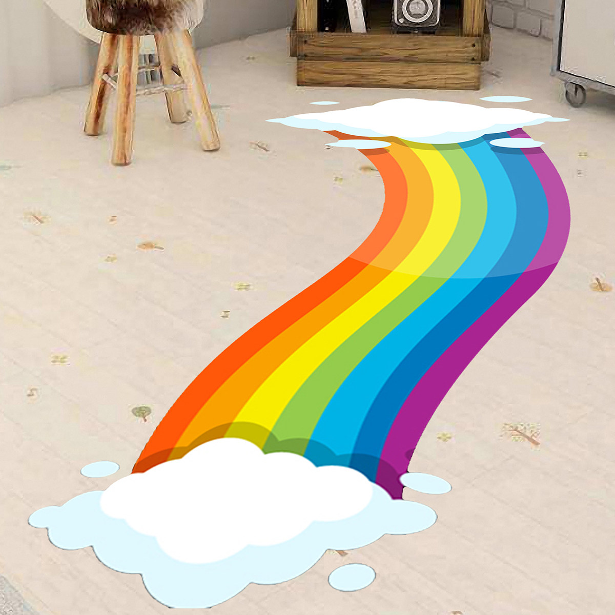 彩虹自沾地贴条商场引流网红超耐磨防水儿童装饰学校卡通跑道墙贴