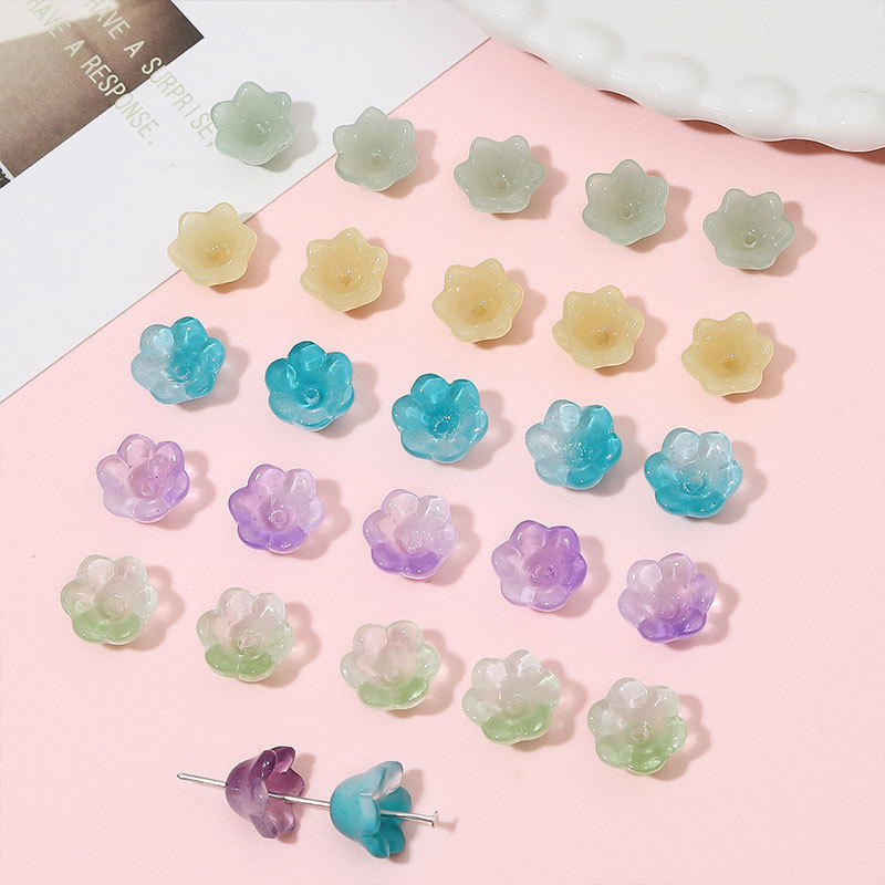 玻璃仿玉渐变色铃兰花珠子 手工DIY制作项链手串饰品配件跨境热卖