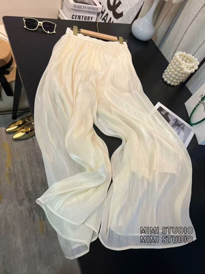 慵懒风流光纱阔腿裤女夏季防晒度假休闲显瘦冰丝垂顺光泽感裙裤子