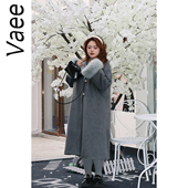 高级感灰色羊绒大衣胖mm加厚夹棉毛毛袖 Vaee大码 女装 气质毛呢外套