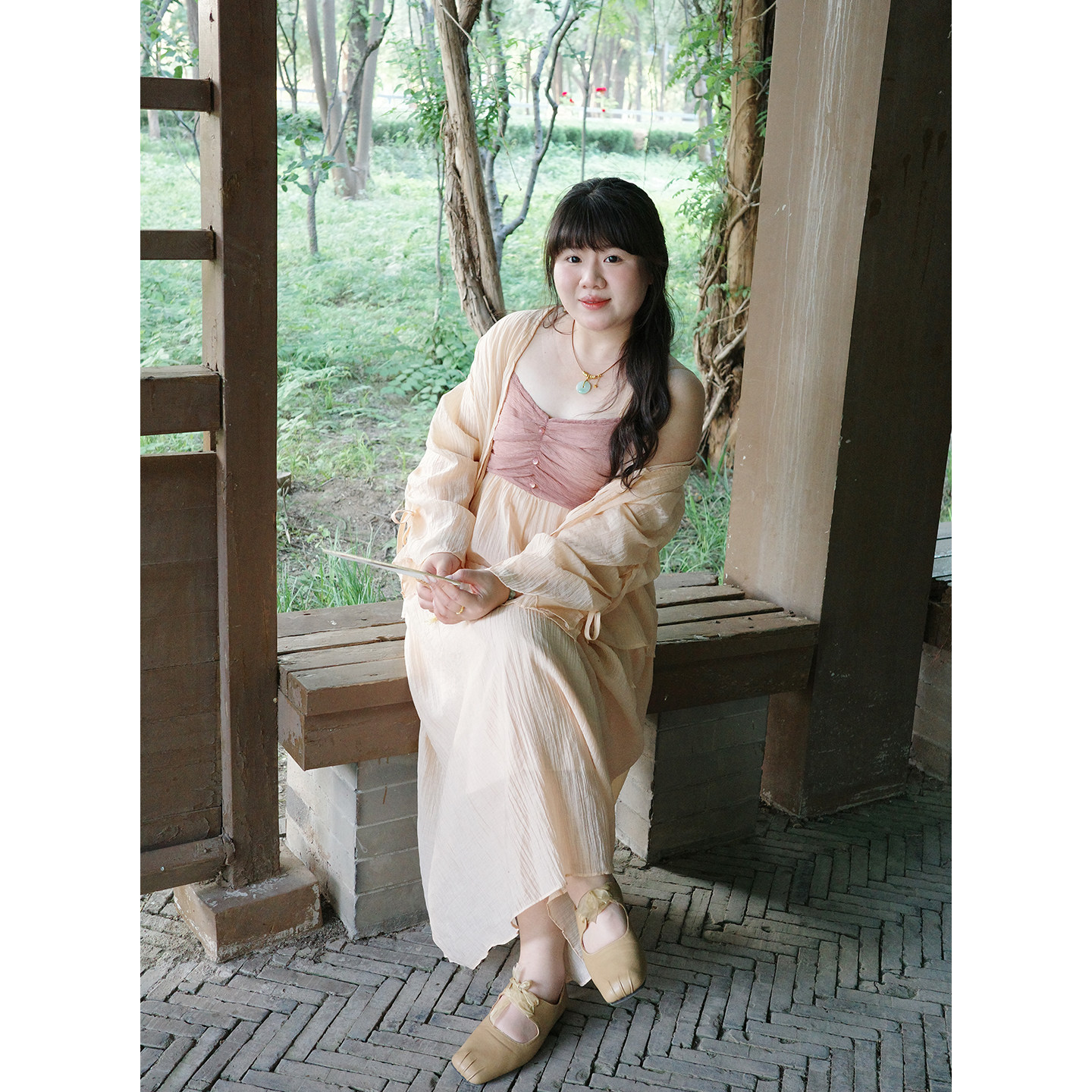 Vaee大码女装氛围感新中式古风套装夏季长袖绑带开衫+吊带连衣裙图片