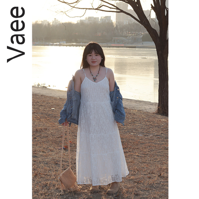 白色连衣裙蕾丝纯色A字裙