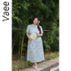 新中式 Vaee大码 女装 日常改良旗袍胖mm气质捏褶收腰显瘦提花连衣裙