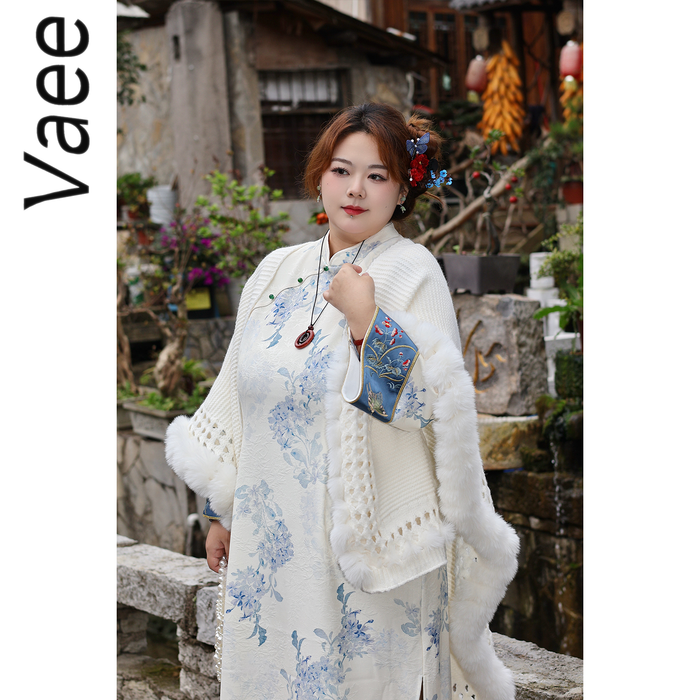 Vaee大码女装新中式复古国风改良旗袍秋冬新款胖mm气质开叉连衣裙