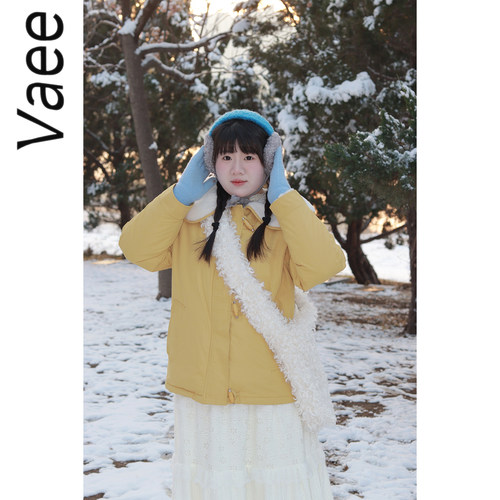 Vaee大码女装冬季气质宽松显瘦百搭棉服上衣胖mm减龄大翻领外套