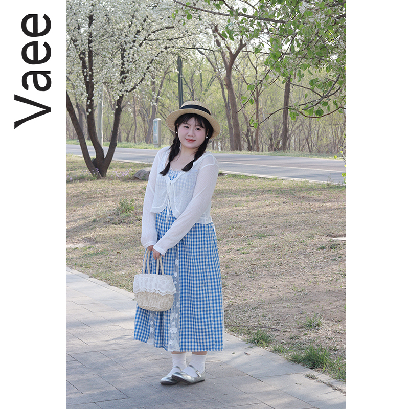 Vaee大码女装韩版正肩v领绑带坑条针织开衫胖mm气质显瘦百搭上衣